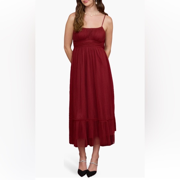Blu Pepper Dresses & Skirts - Blu Pepper Burgundy Empire Waist Mesh
Midi Dress NWT